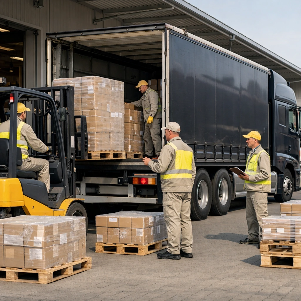 Loading goods into a truck as part of logistics and transport operations